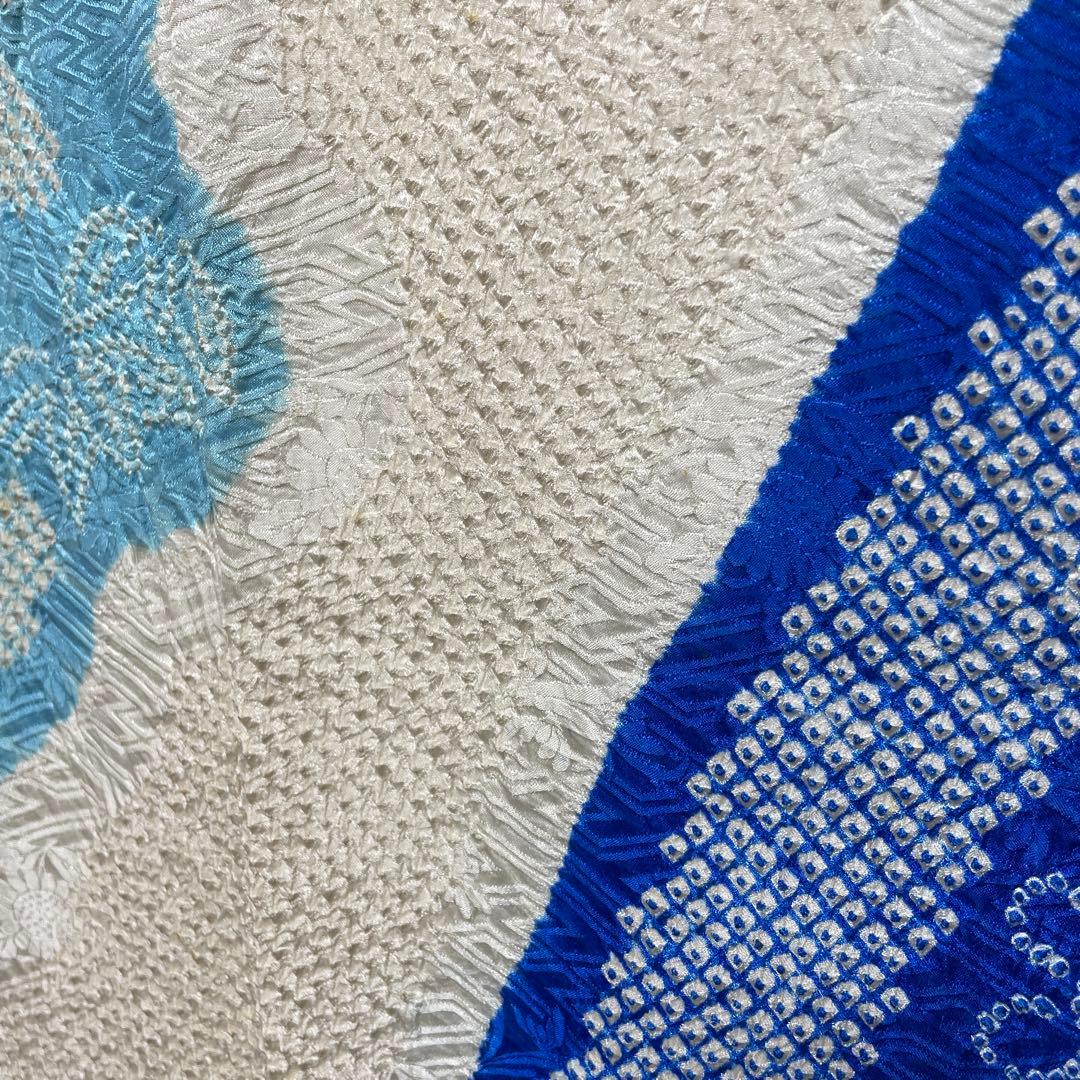 22141 【即購入OK】振袖　総絞りブルー系　呉服店誂え　セット可能【即発送】