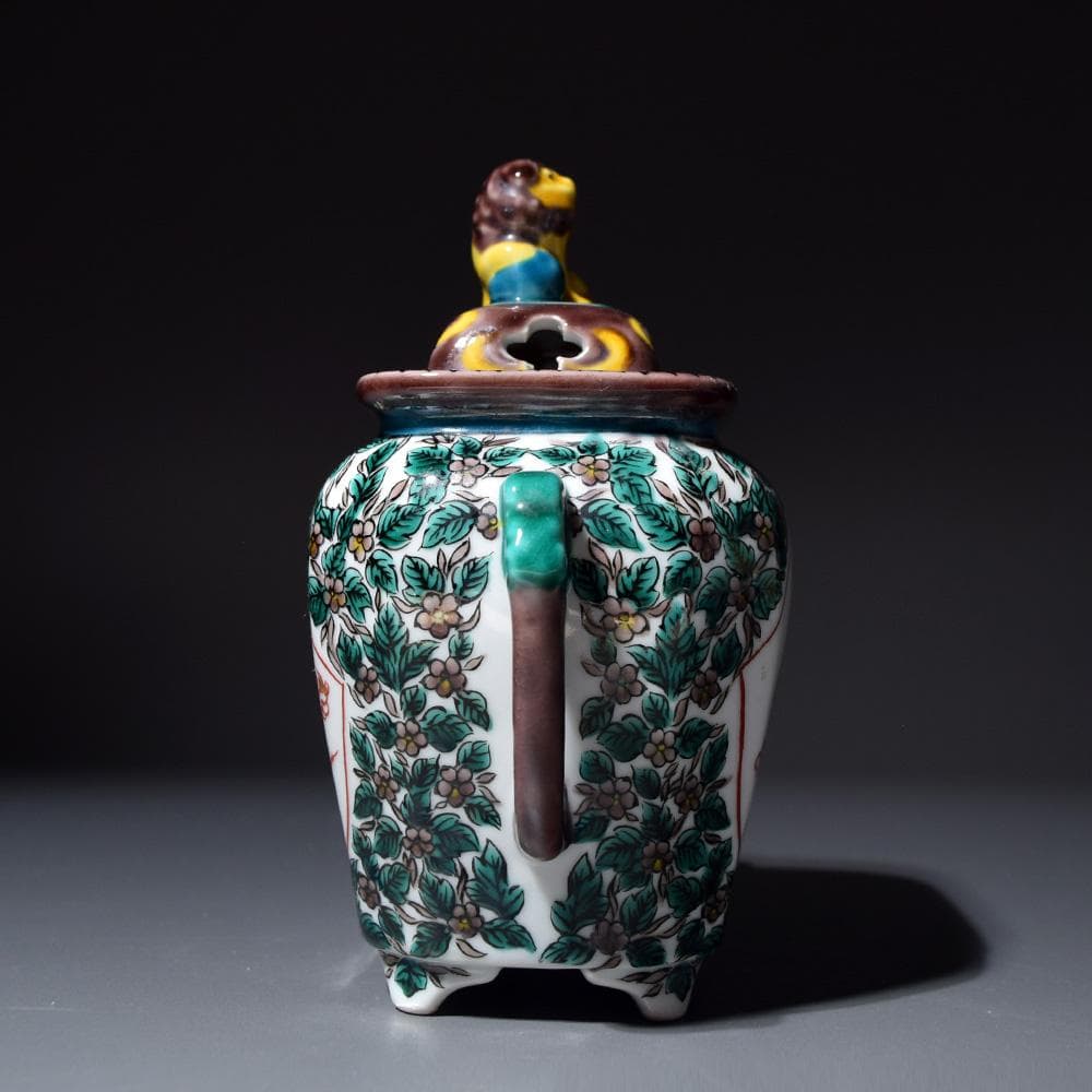 九谷焼 香炉 覚山 獅子摘 青手 鳳凰 獅子 香道具 茶道具 仏具