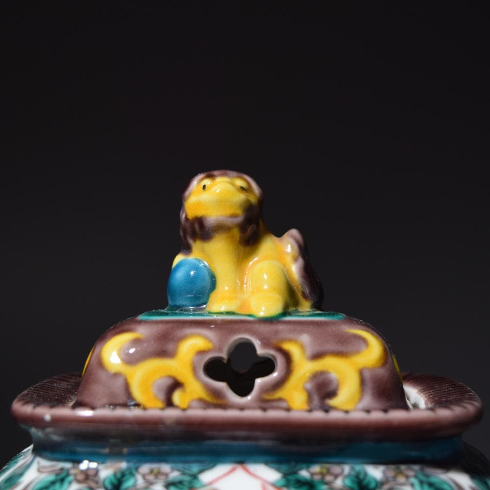 九谷焼 香炉 覚山 獅子摘 青手 鳳凰 獅子 香道具 茶道具 仏具