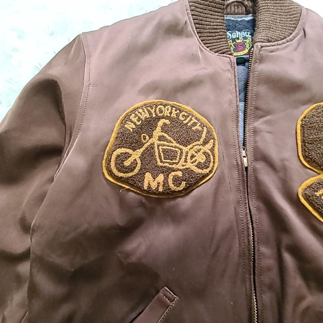 schott nyc 完売スタジャン デカワッペン ブラウン 美品 S