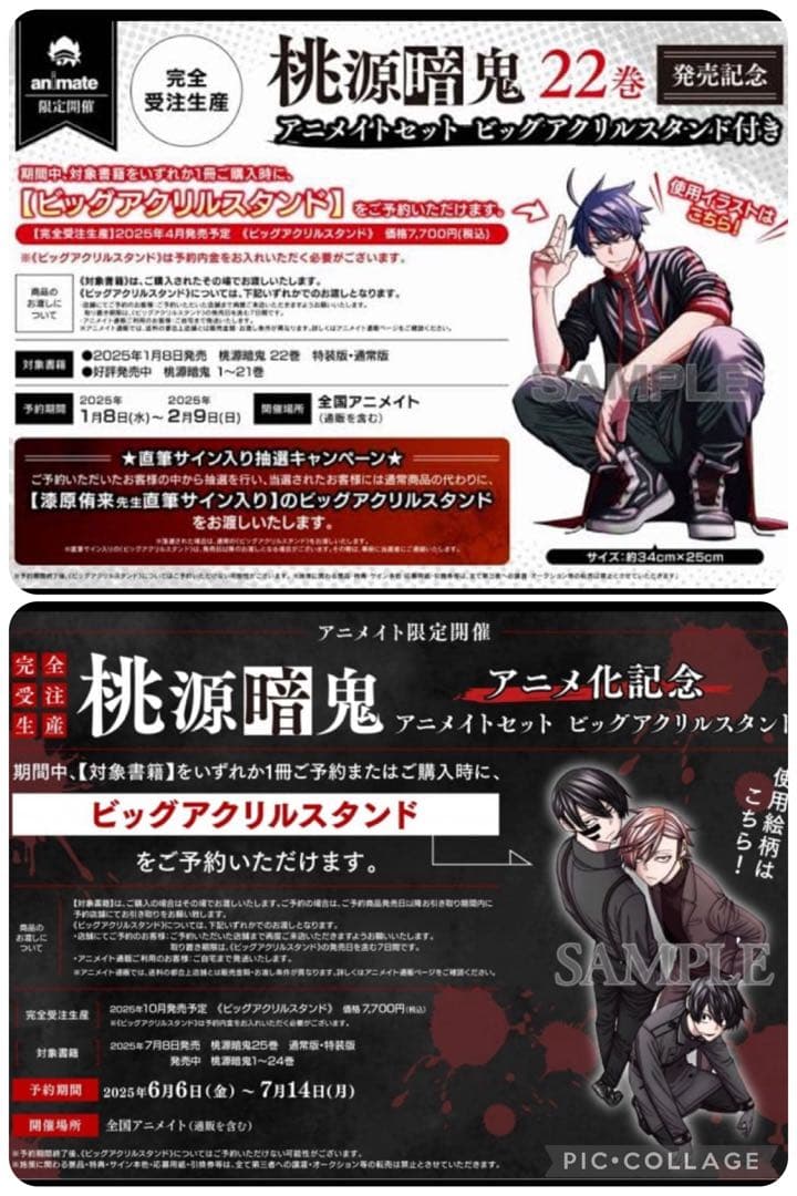 桃源暗鬼　完全受注生産　ビッグアクリルスタンド　2枚セット