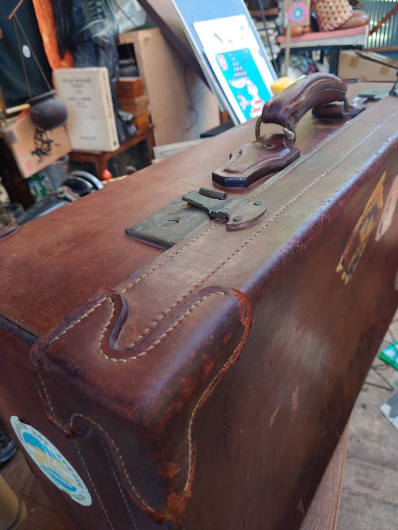 【ジャンク】戦前 革トランク　レトロインテリア　満州国時代　アンティーク　当時物