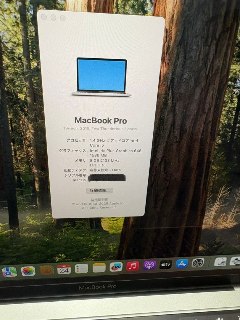 MacBook本体 MacBookPro2019/corei5/8GB/256GB