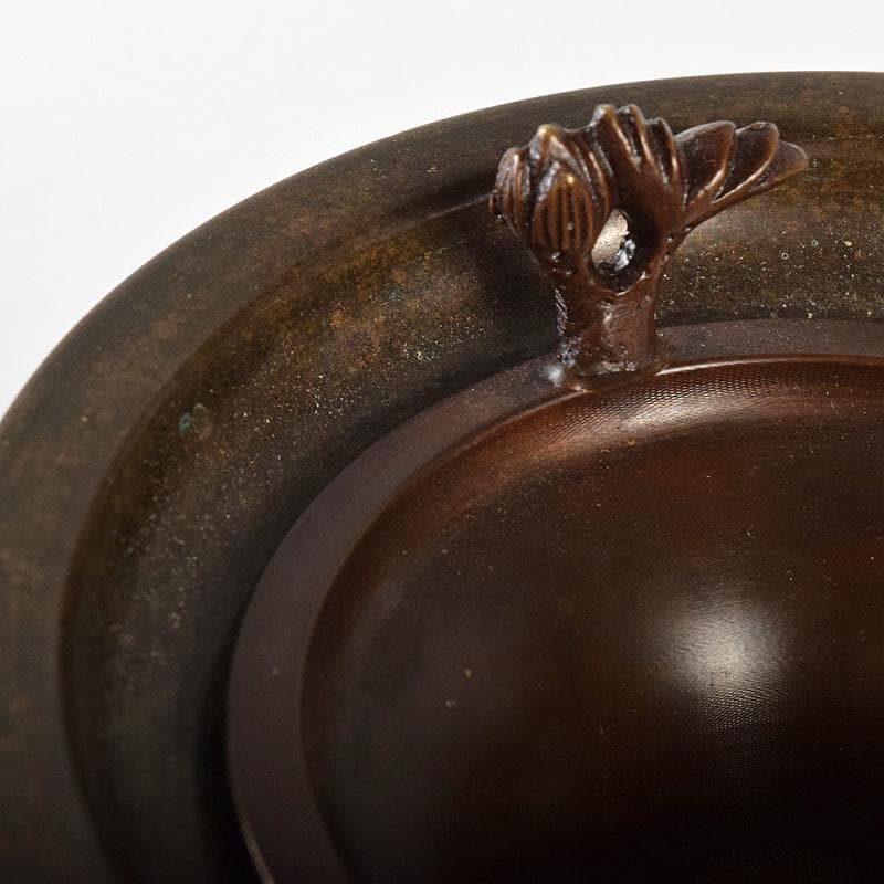 仏教美術　金工師　中尾宗貞制造　古銅　盛上彫　人物刻　花立　仏具　V　R8422