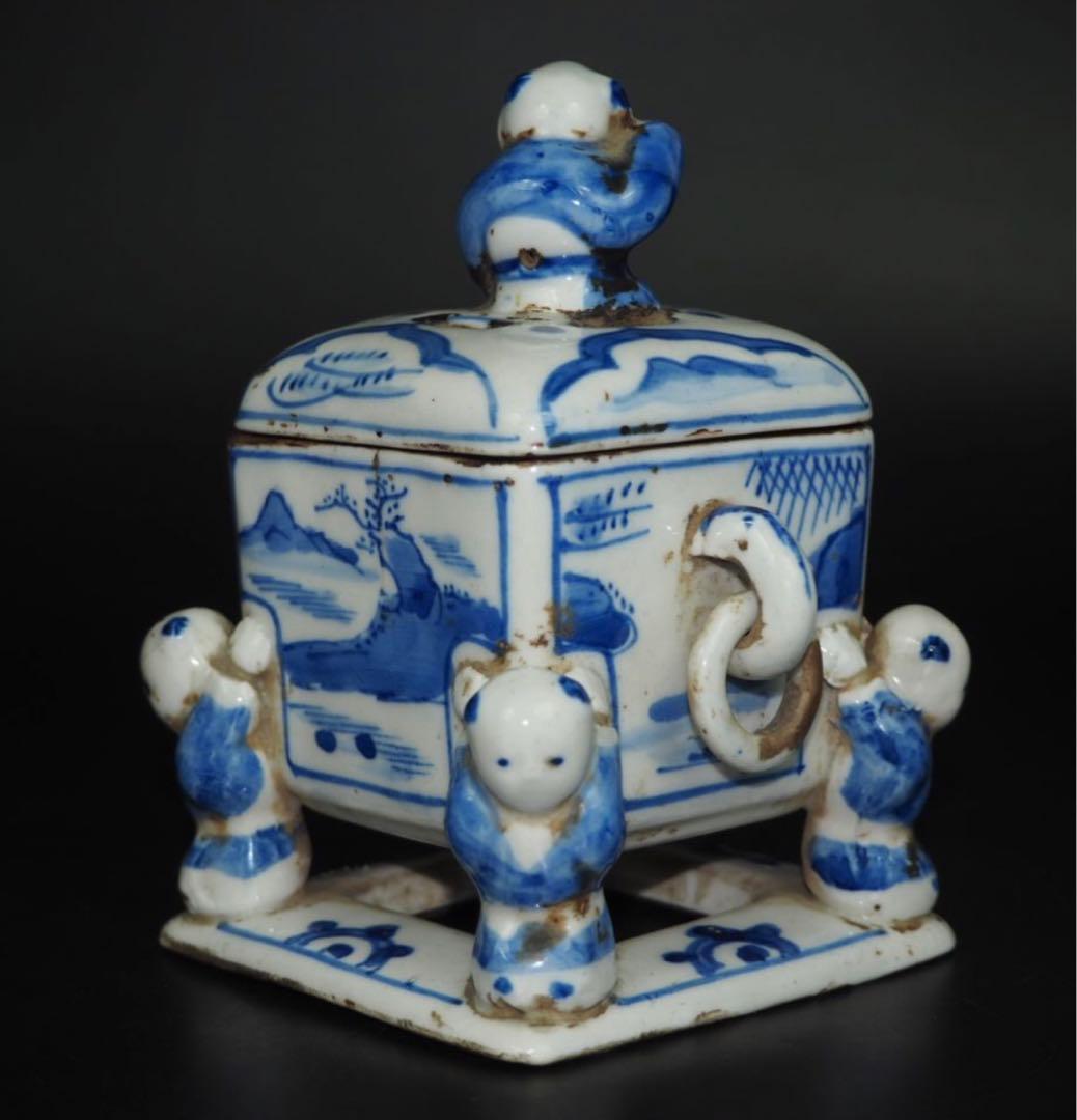 送料無料　『大明成化年製』銘　五童戯亀文香炉