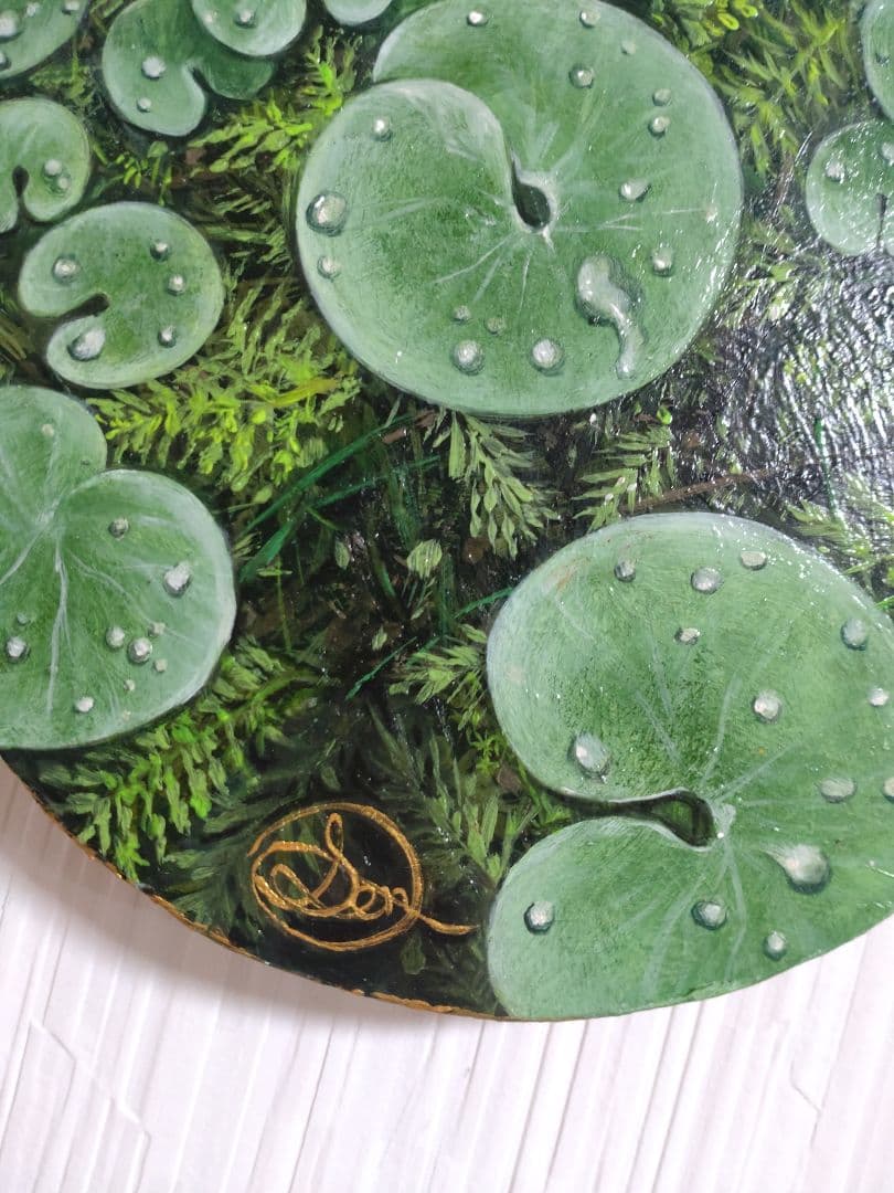 油絵【潤い】1点物の原画/円型キャンバス/作者サイン入り