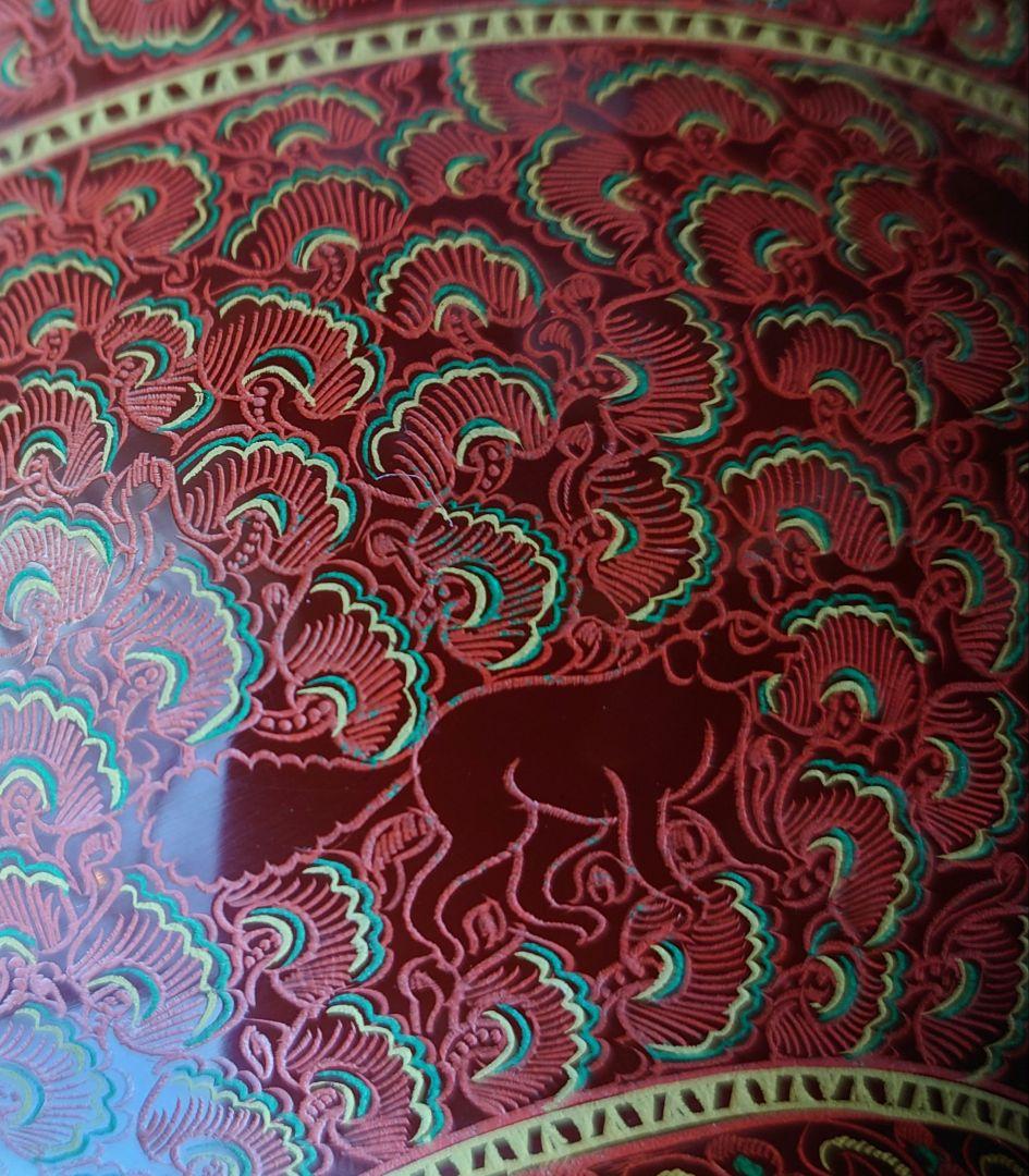 美術漆器　鳥獣蒟醤　きんま　アンティーク　細密　漆塗り　タイ・ミャンマー