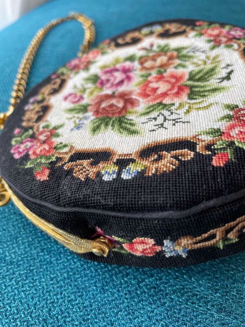 プチポワン　ラウンド型　バッグ　お花 アンティーク　良品　希少