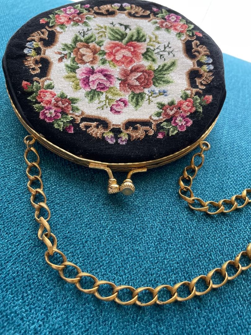 プチポワン　ラウンド型　バッグ　お花 アンティーク　良品　希少