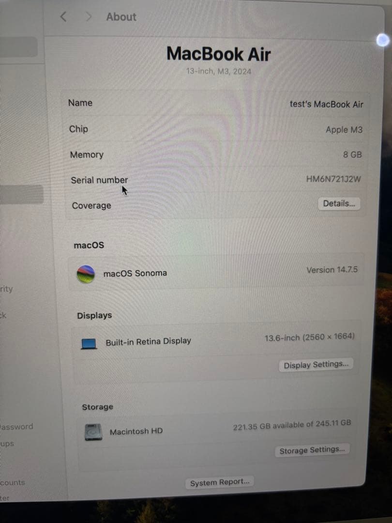 エ*ス様 MacBookAir 13インチ M3 8GBメモリ256GB SSD