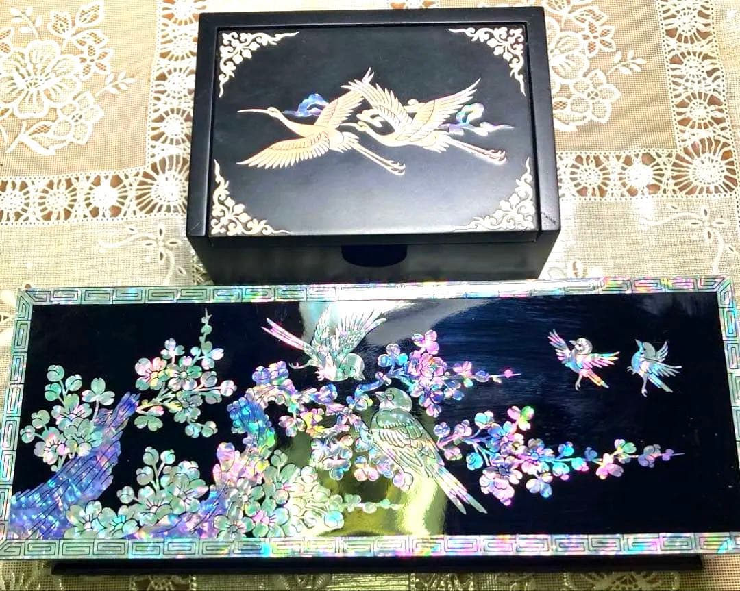 韓国伝統工芸品　螺鈿細工 アクセサリーケース ジュエリーボックス 名刺入れセット