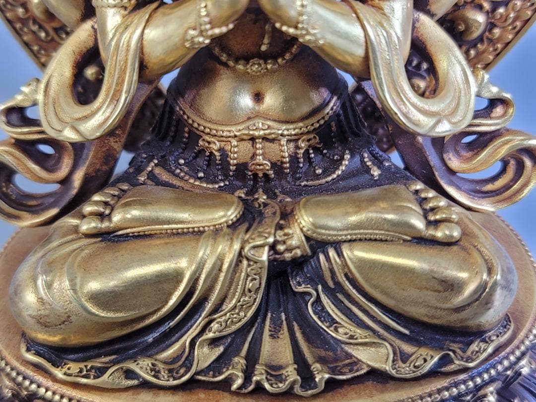 仏教古美術 古銅塗金彫刻 四臂観音仏像 明永楽年施款 古寺買取 唐物 中国美術