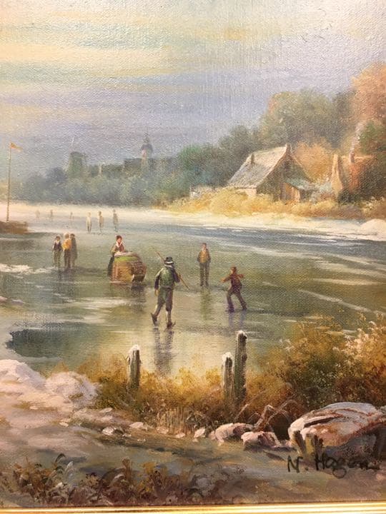 絵画 油絵肉筆画  直筆ヨーロツバ絵画パノラマ冬景画手描き