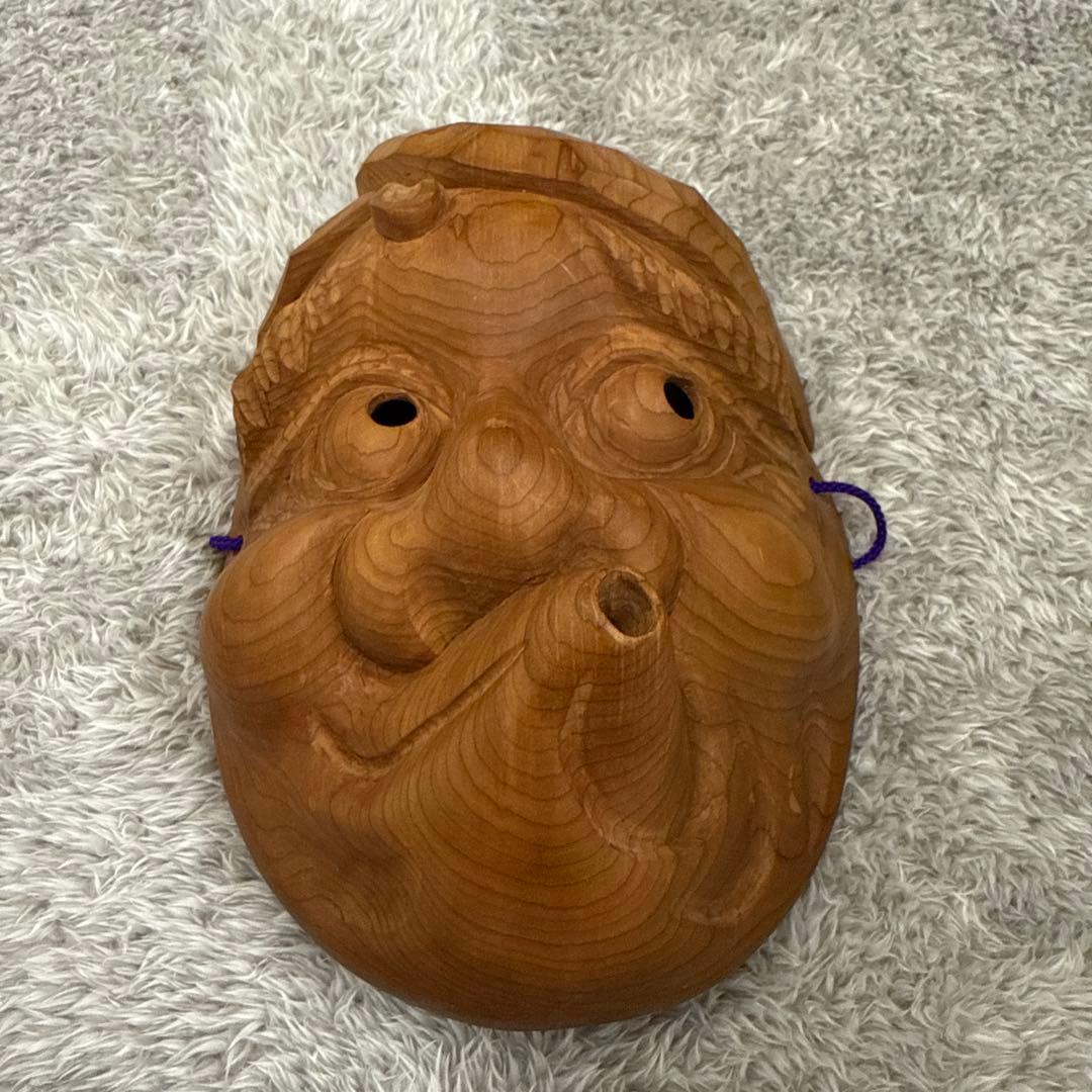 能面　ひょっとこ　一位一刀彫