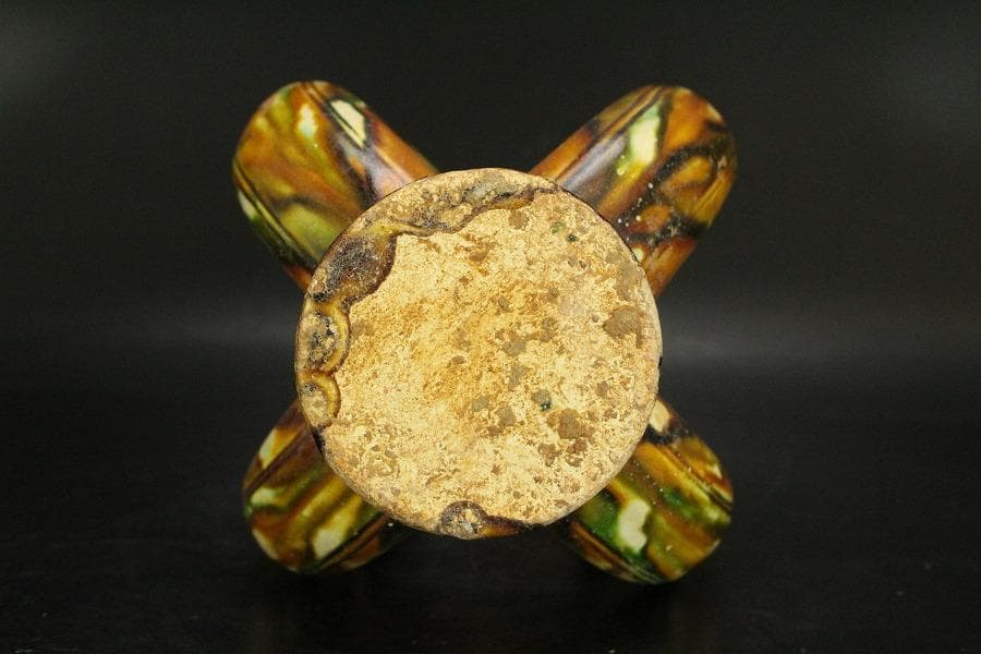 中国美術 唐三彩 双龍耳 鶏頭 瓶 高30cm 希少(LC242)