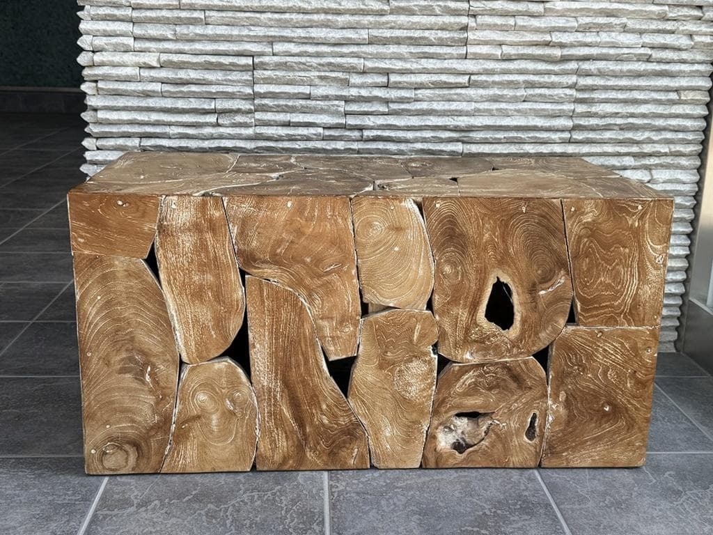 売約済み　チーク無垢材 ブロックベンチ 長椅子 シャビー チェア 銘木家具