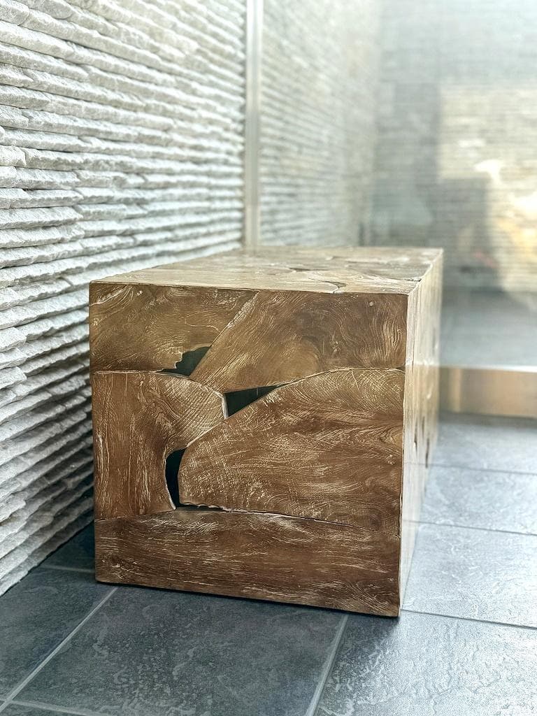 売約済み　チーク無垢材 ブロックベンチ 長椅子 シャビー チェア 銘木家具