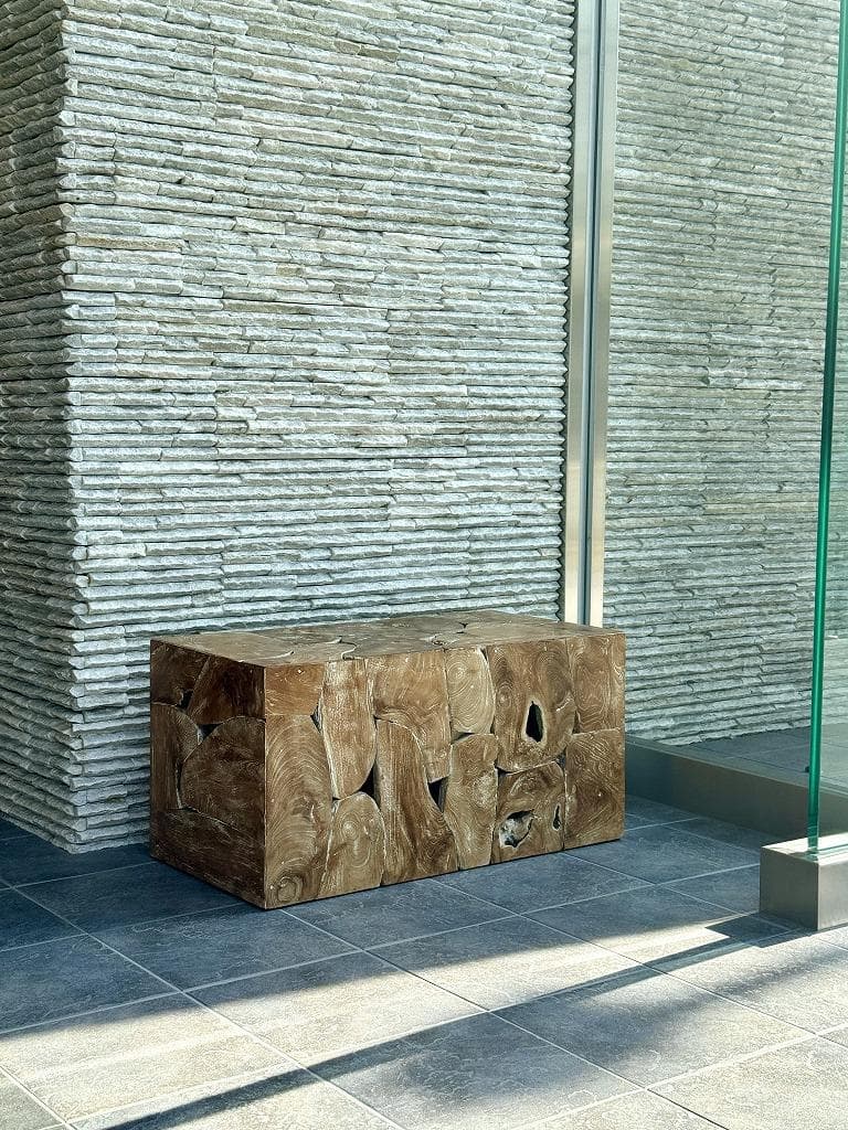 売約済み　チーク無垢材 ブロックベンチ 長椅子 シャビー チェア 銘木家具