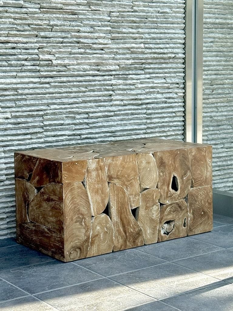 売約済み　チーク無垢材 ブロックベンチ 長椅子 シャビー チェア 銘木家具