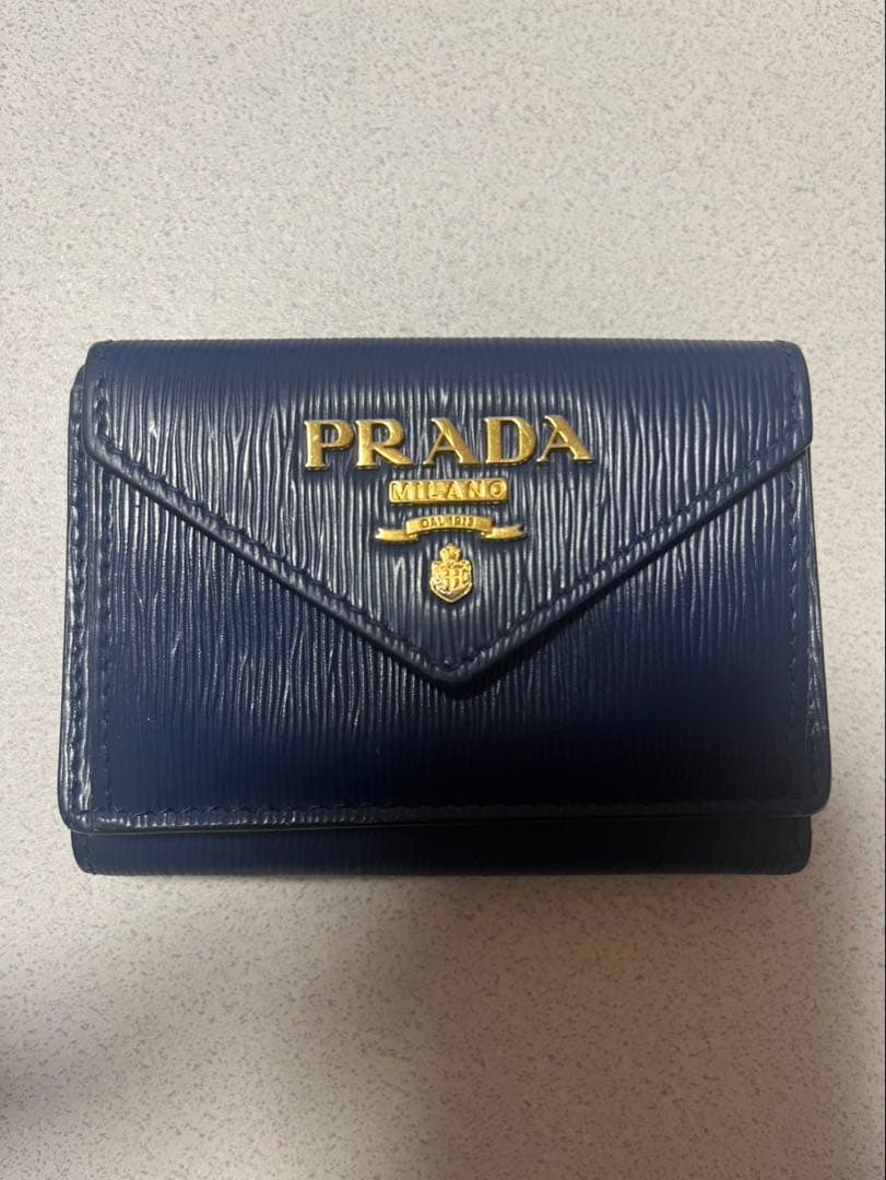 PRADA財布 VITELLO MOVE ブルー ゴールド