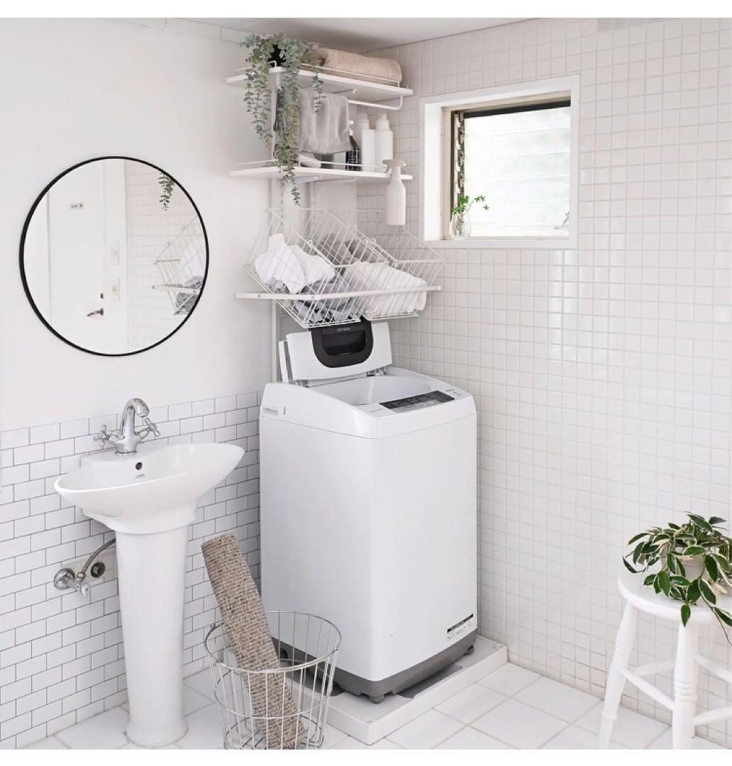 YAMAZEN突っ張り ラック ランドリーラック 洗濯機ラック ホワイト