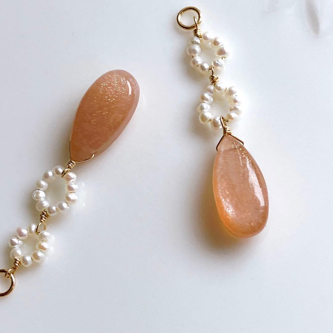 Kaya◆ピーチムーンストーン×淡水パールチャーム✧14kgf