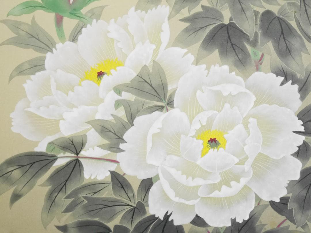 牡丹之図　日本画家　中村松雲（真作保証付）◆絹本肉筆　共箱付　日本画　花鳥　掛軸