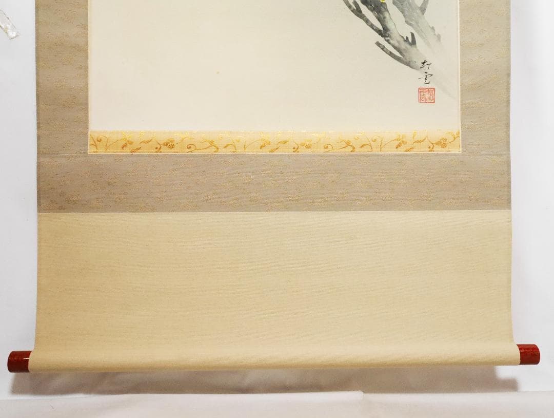 牡丹之図　日本画家　中村松雲（真作保証付）◆絹本肉筆　共箱付　日本画　花鳥　掛軸