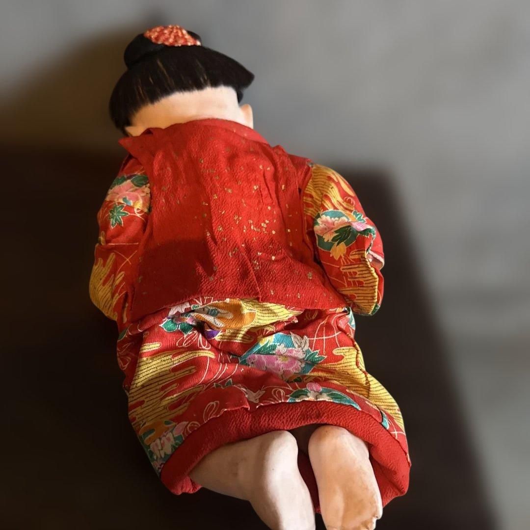 瞬間的お値下げ‼️ヴィンテージ　市松人形 赤と緑の花柄着物　幼子　かわいいあんよ