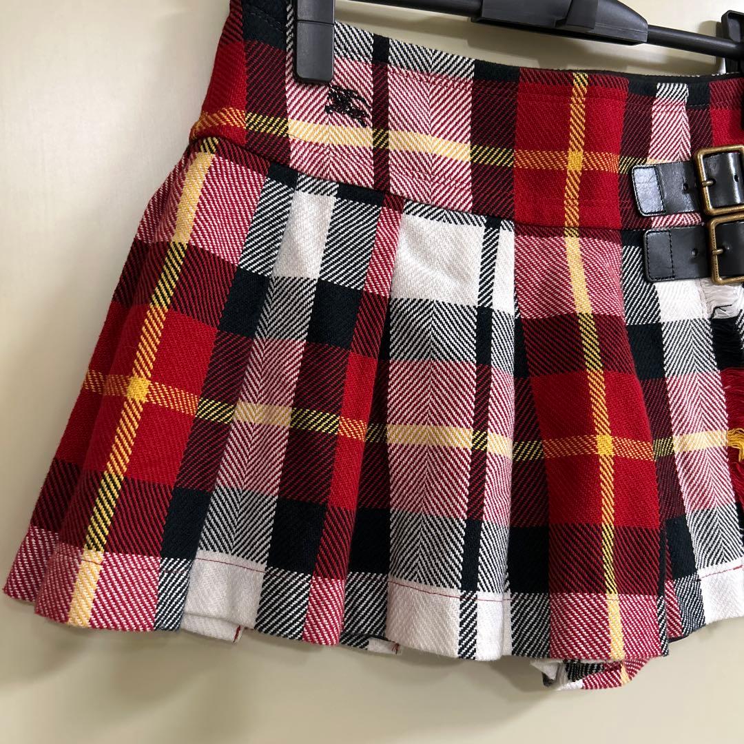 バーバリーブルーレーベル　キュロットスカート　チェック　赤