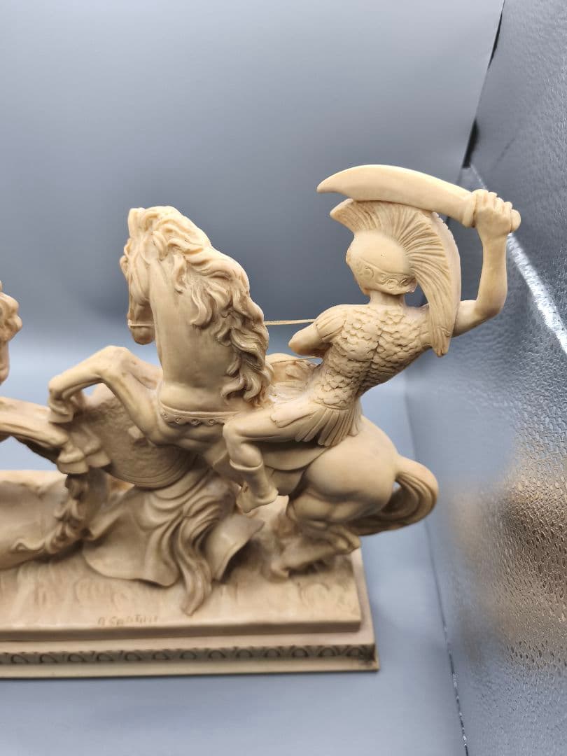 A. Santini 騎馬戦士像 合成大理石風 彫像 置物