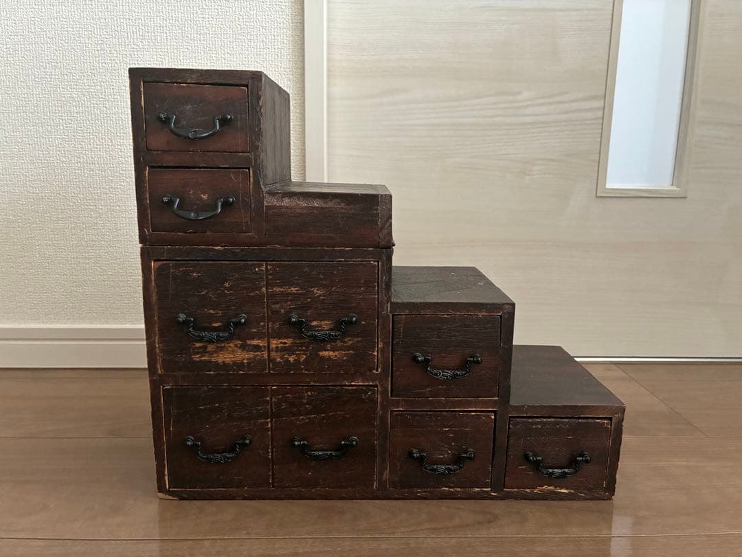 木製　階段型収納　階段箪笥　薬棚　レトロ