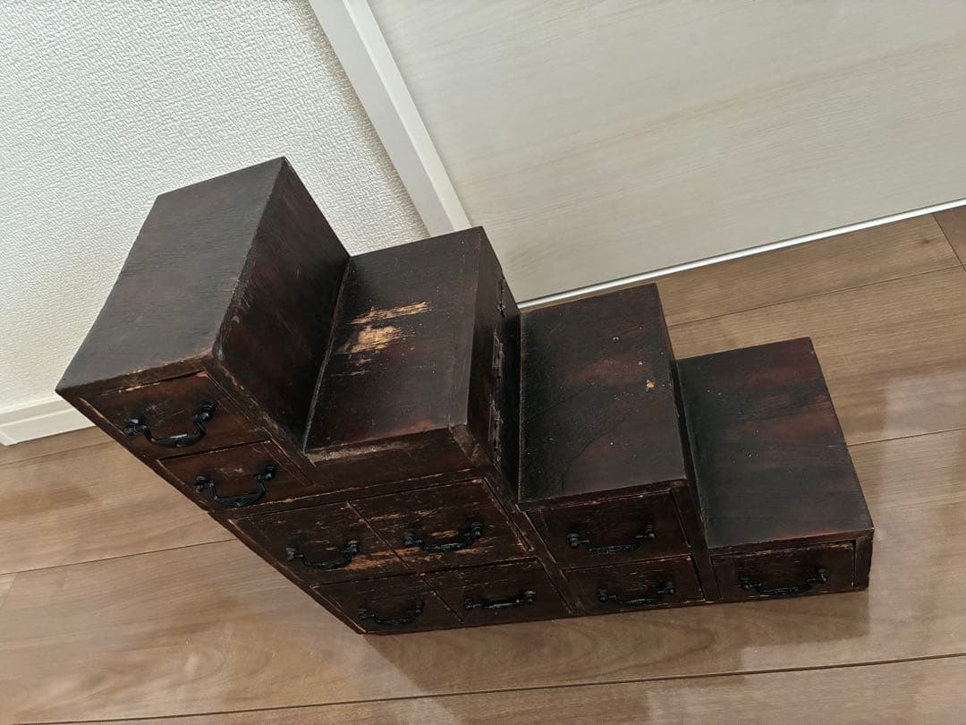 木製　階段型収納　階段箪笥　薬棚　レトロ