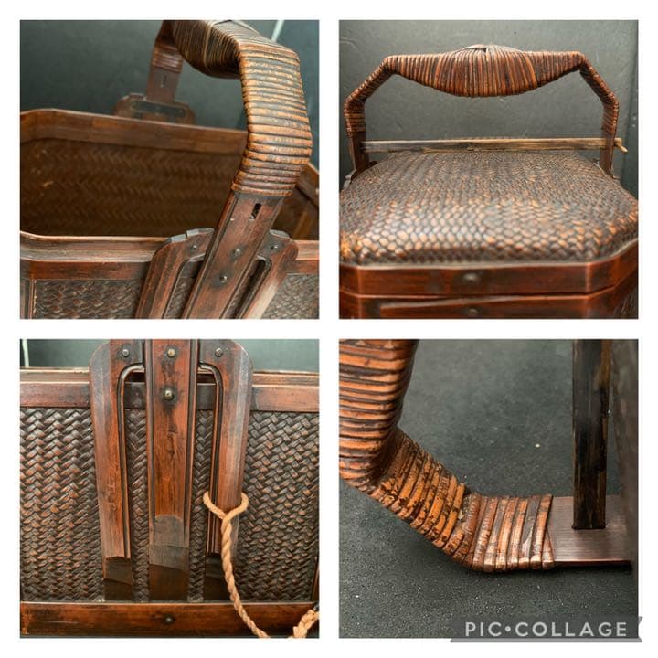 中国 竹細工 藤編 提籃 藤 煎茶提籃 竹籠   野点籠  手提げ篭 茶道具