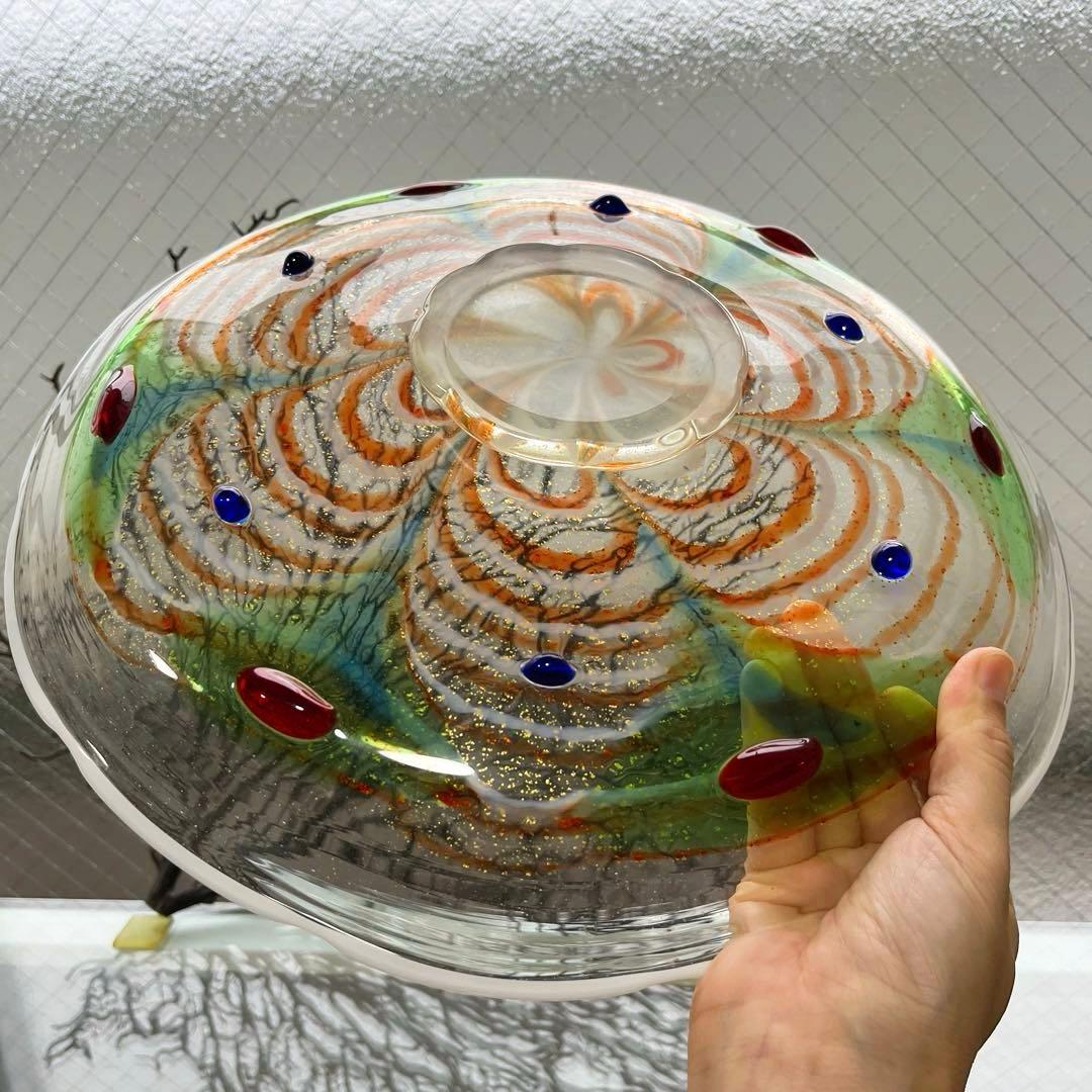 骨董　作家作品　象嵌　彩色　金彩釉　輪花　大皿　特大プレート　上野良樹