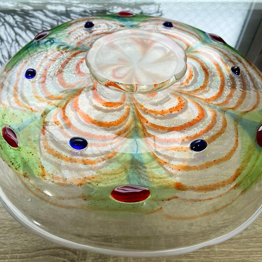 骨董　作家作品　象嵌　彩色　金彩釉　輪花　大皿　特大プレート　上野良樹