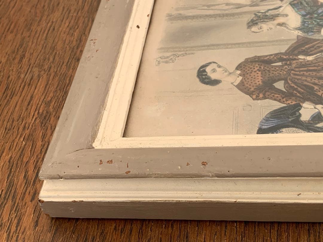 フランス　蚤の市　額　イラスト入り　フレーム　壁掛け