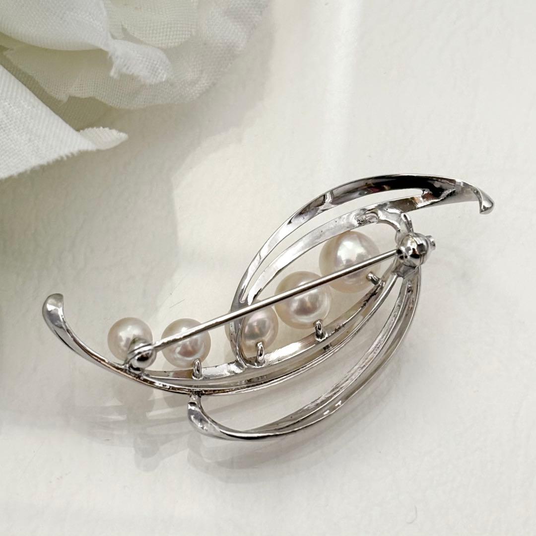 414【ミキモト】シルバー　パール　ブローチ