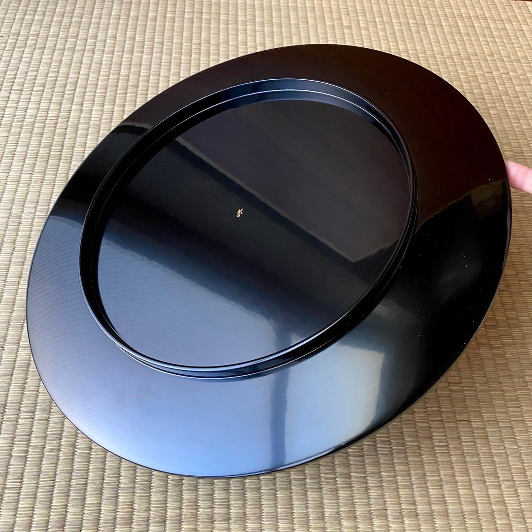 輪島塗 慶塚【溜塗 盛器】 菓子器　丸盆　40cm　天然木　漆塗　茶道具