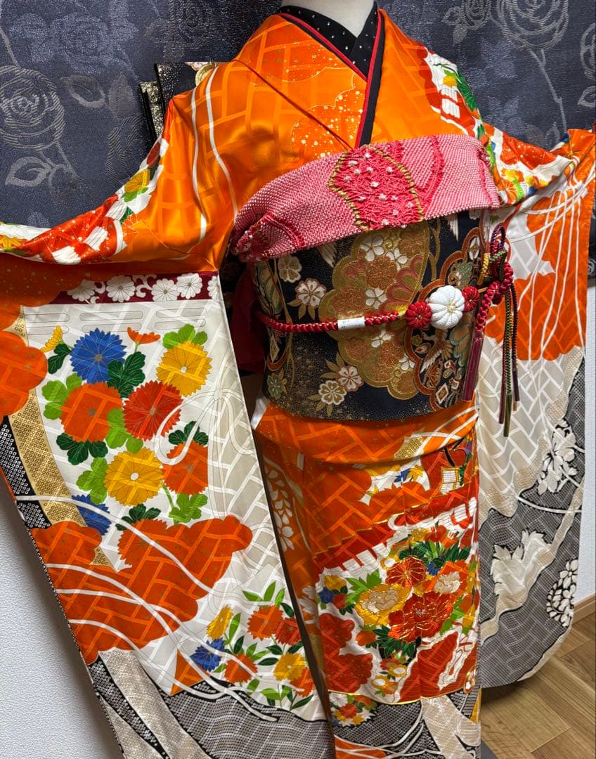 正絹振袖フルセット★金駒刺繍