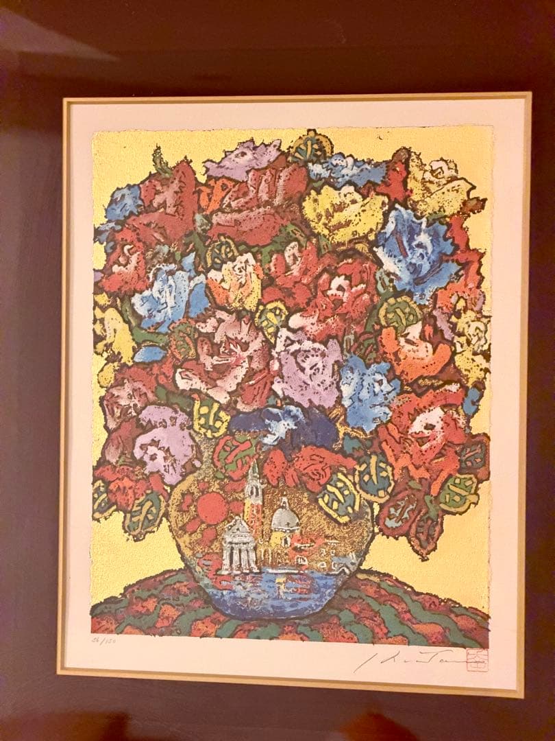 絹谷幸二「旭日ヴェネツィアの薔薇」シルクスクリーン 直筆サイン有 額装 #181
