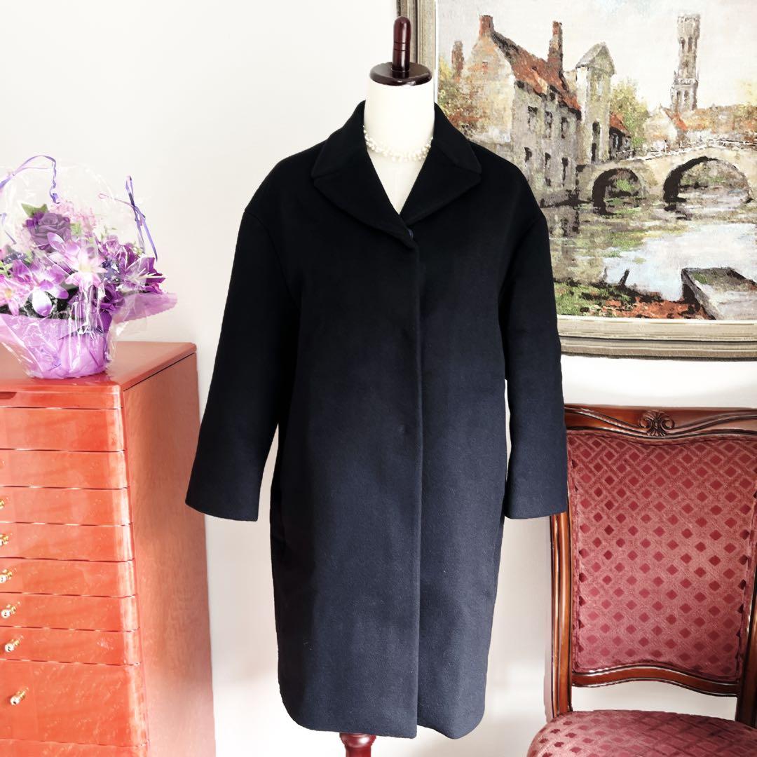 美品　PRADAプラダ カシミヤブレンド コクーン　シルエットコート ネイビー