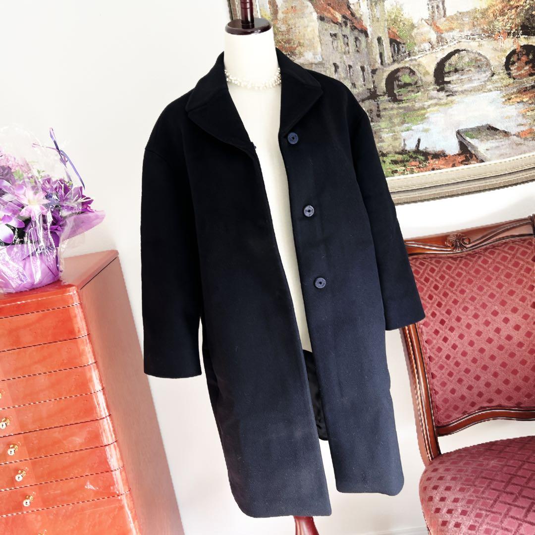 美品　PRADAプラダ カシミヤブレンド コクーン　シルエットコート ネイビー
