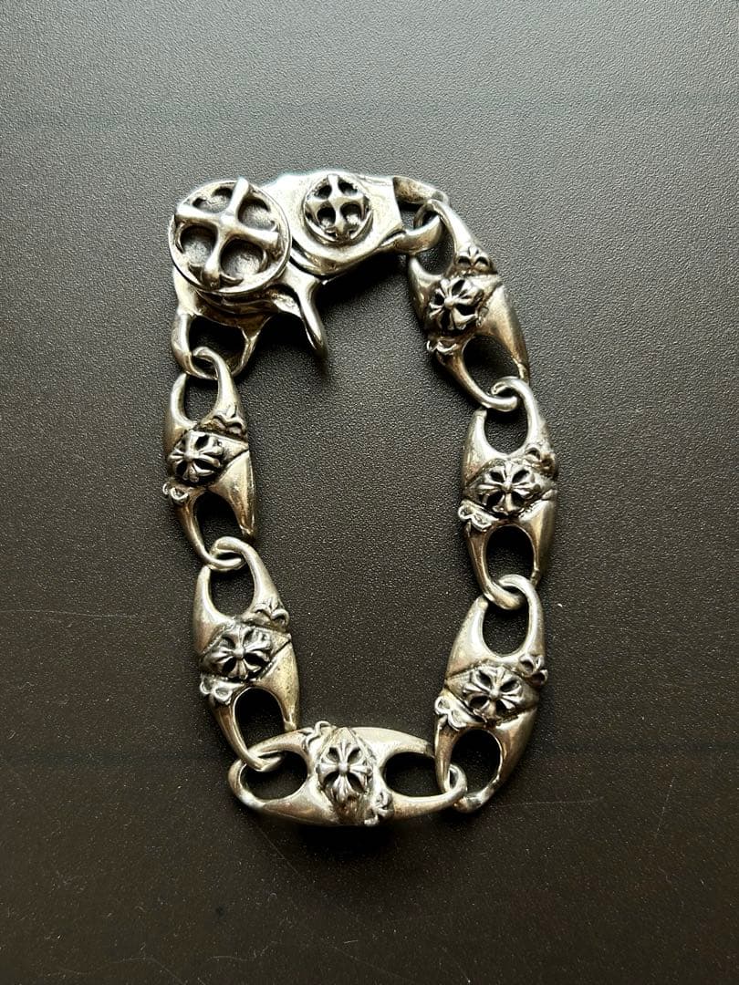 フローラルクロス クリップ式 ヴィンテージ シルバーブレスレット／極太／925