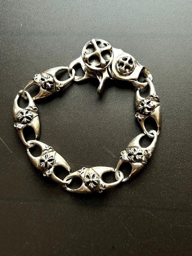 フローラルクロス クリップ式 ヴィンテージ シルバーブレスレット／極太／925