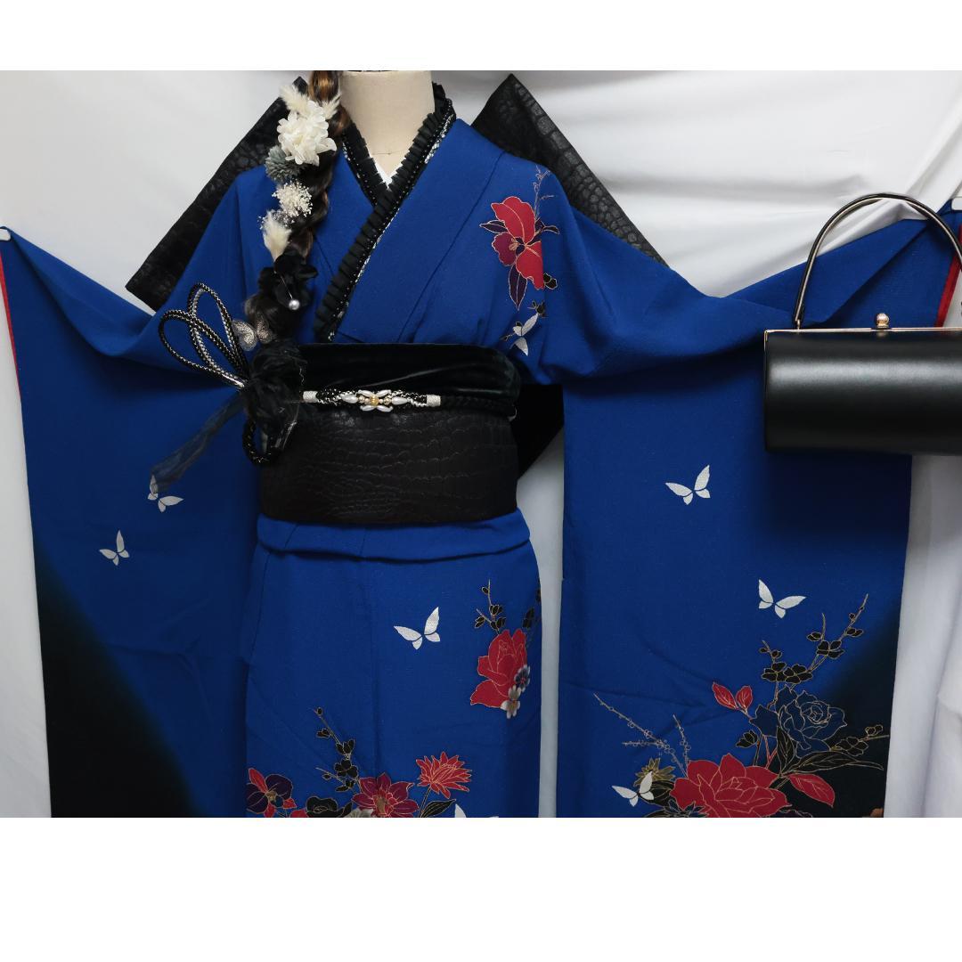 美品◆人気の青！◆ 振袖6点セット ◆フルセット正絹ギャル前撮り成人式55Ac