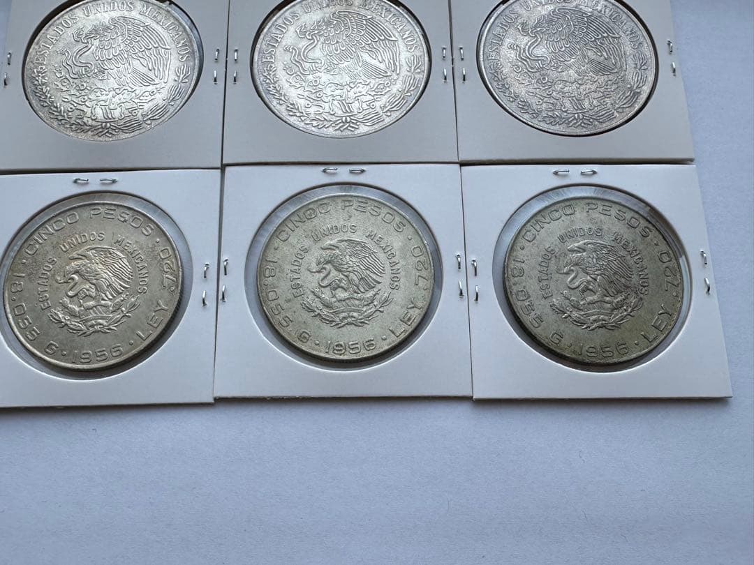 メキシコ銀貨 6枚　大型銀貨　メキシコ　プラタ プラ シエン 銀貨　古銭　本物