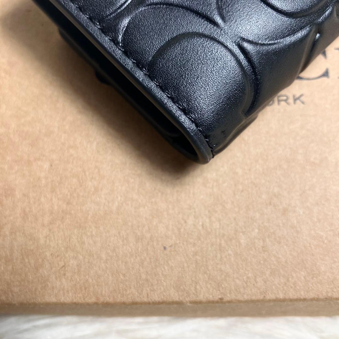 未使用品 COACH エンボス シグネチャー キーケース レザーブラック