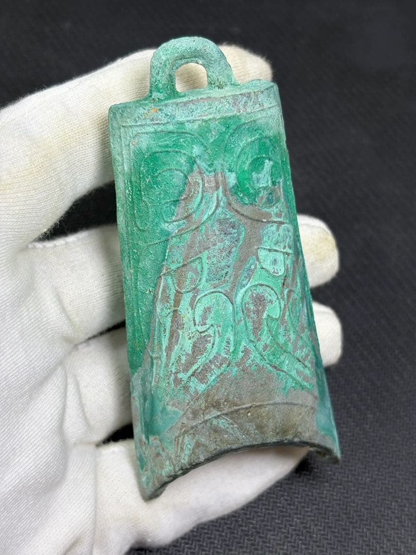 周時代 獣面文様 青銅編鐘 銅製の彫刻 中国古美術 極細工 工芸品 美術品置物