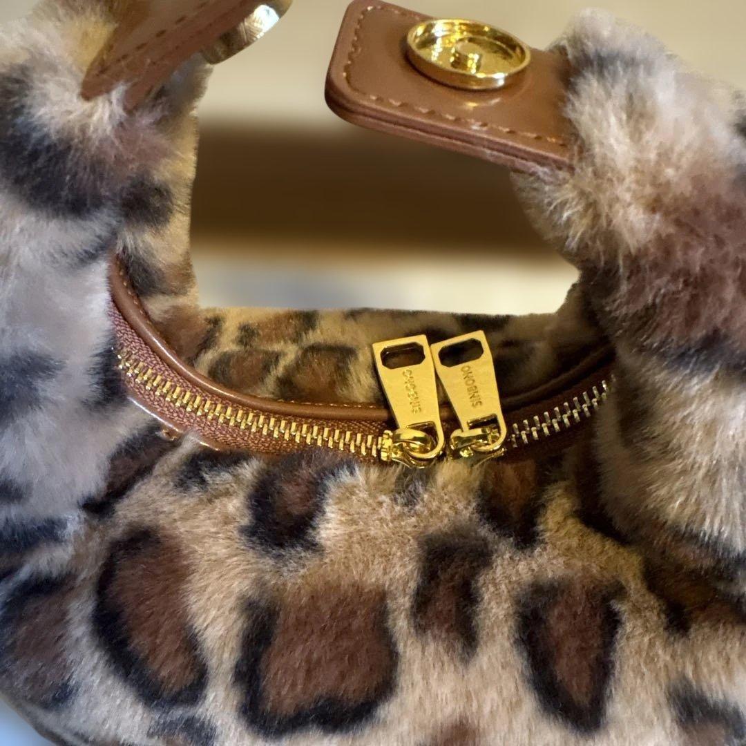 SINBONOヒョウ柄ファー ハンドバッグ